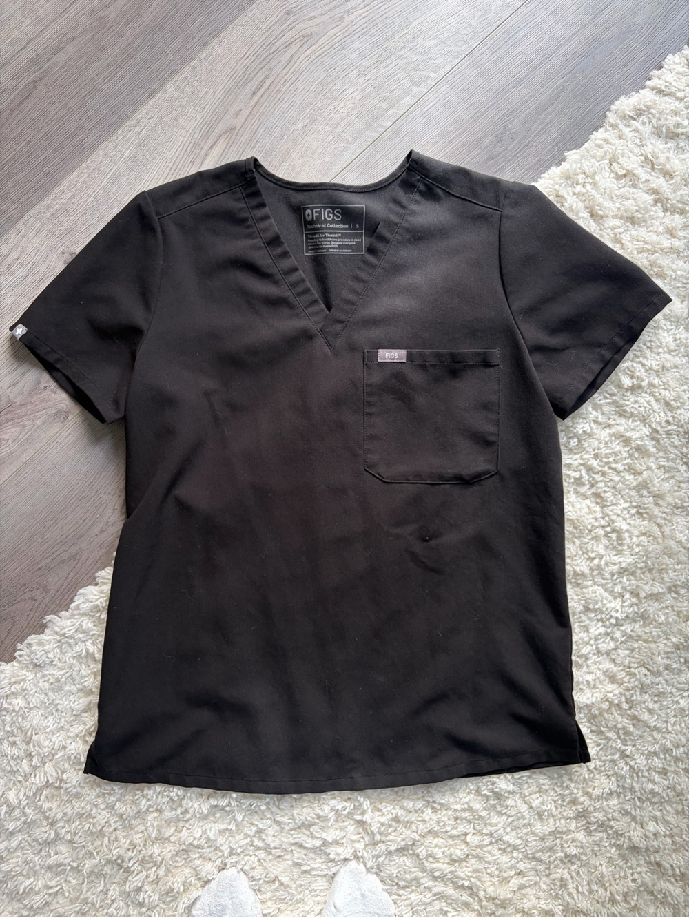 FIGS Women's Catarina One Pocket Black V-Neck Scrub Top